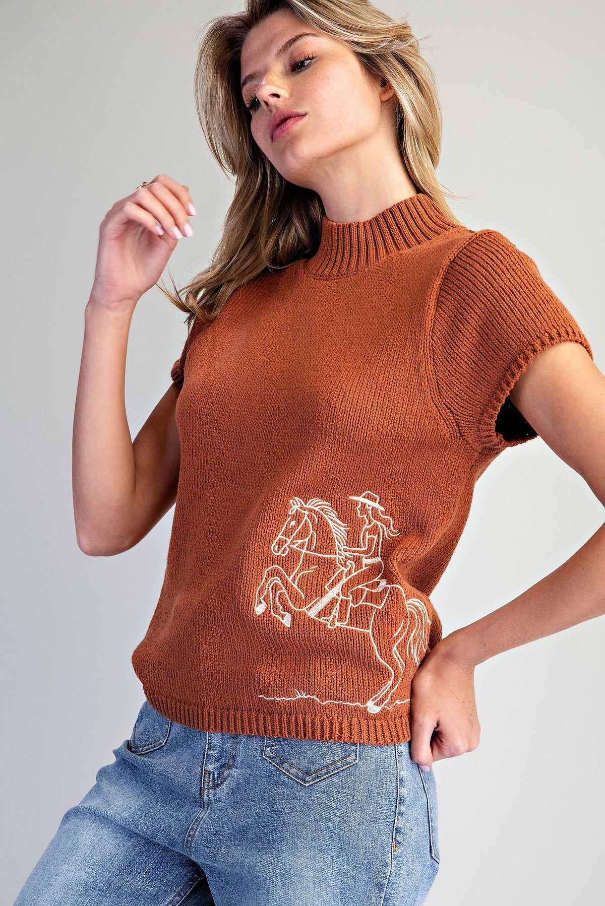 Mock Neck Cowgirl Knit Top ✨